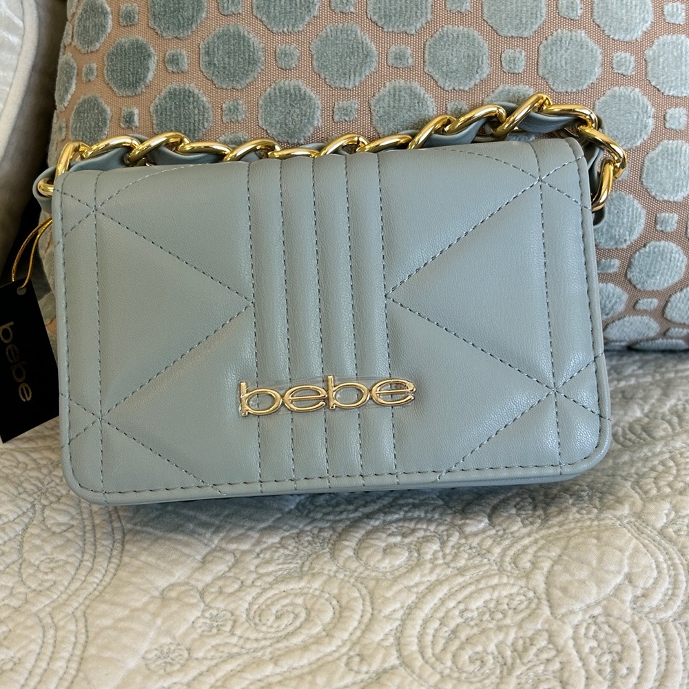 “bebe” Clutch handbag w/braided chain handle - light blue - Picture 3 of 9